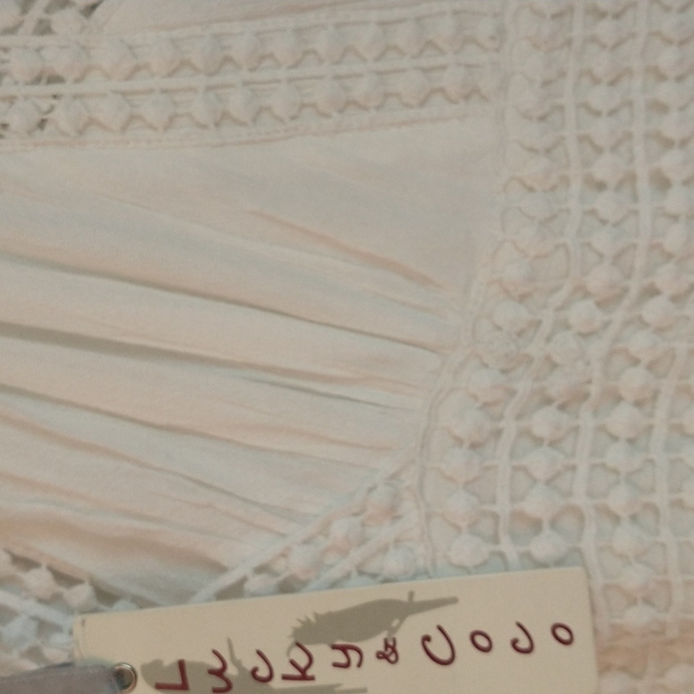 Lucky & Coco White Boho Gauzy Lined Maxi Dress, Flowy, Casual, Cottage Core - Picture 6 of 12